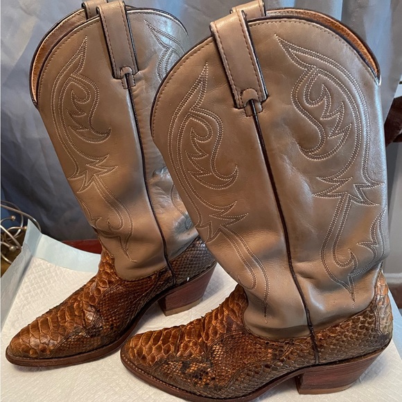 1970’s Vintage Men’s Embroidered Python Snakeskin Brown Leather Boots - Picture 4 of 9